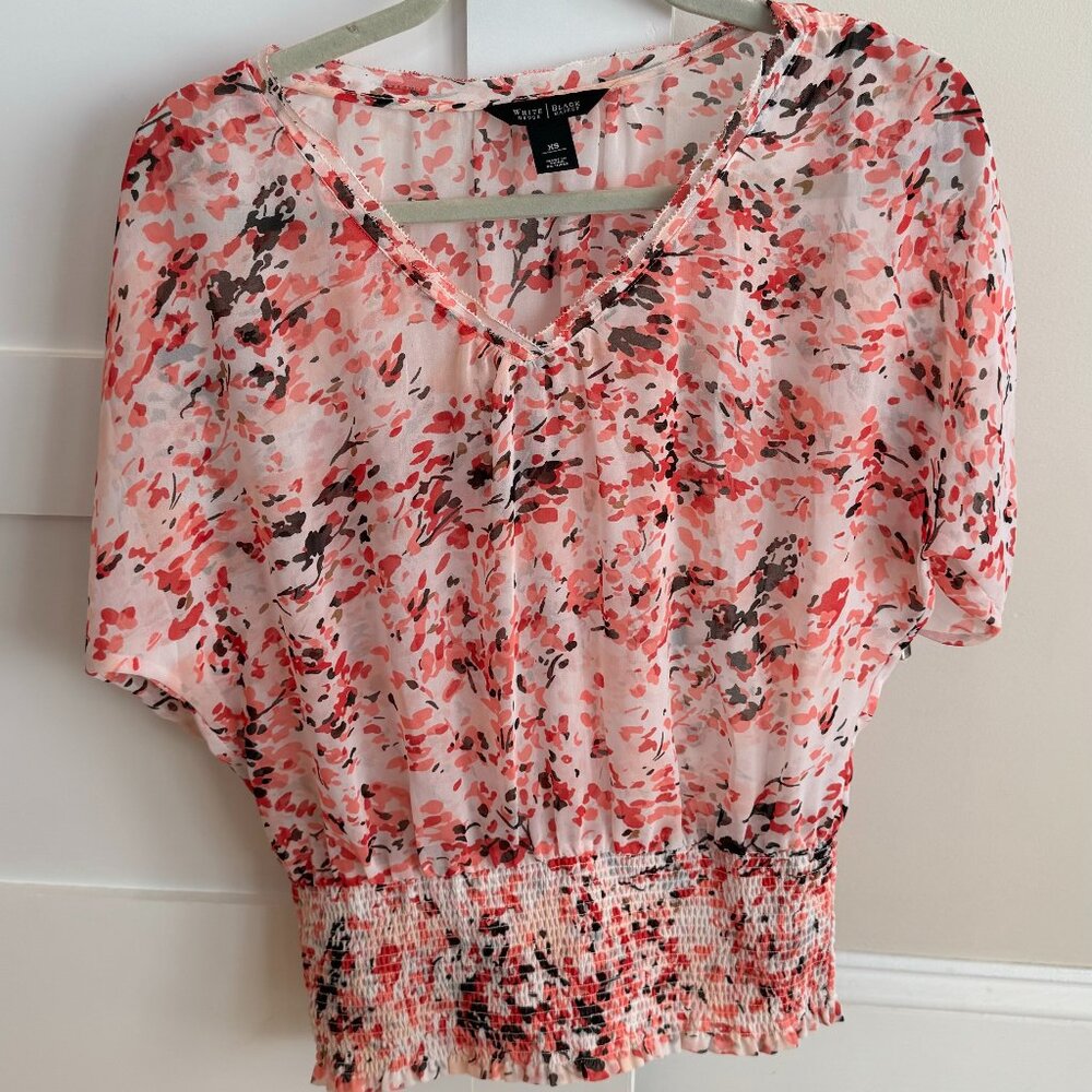White House Black Market | Sheer Abstract Floral Blouse | XS